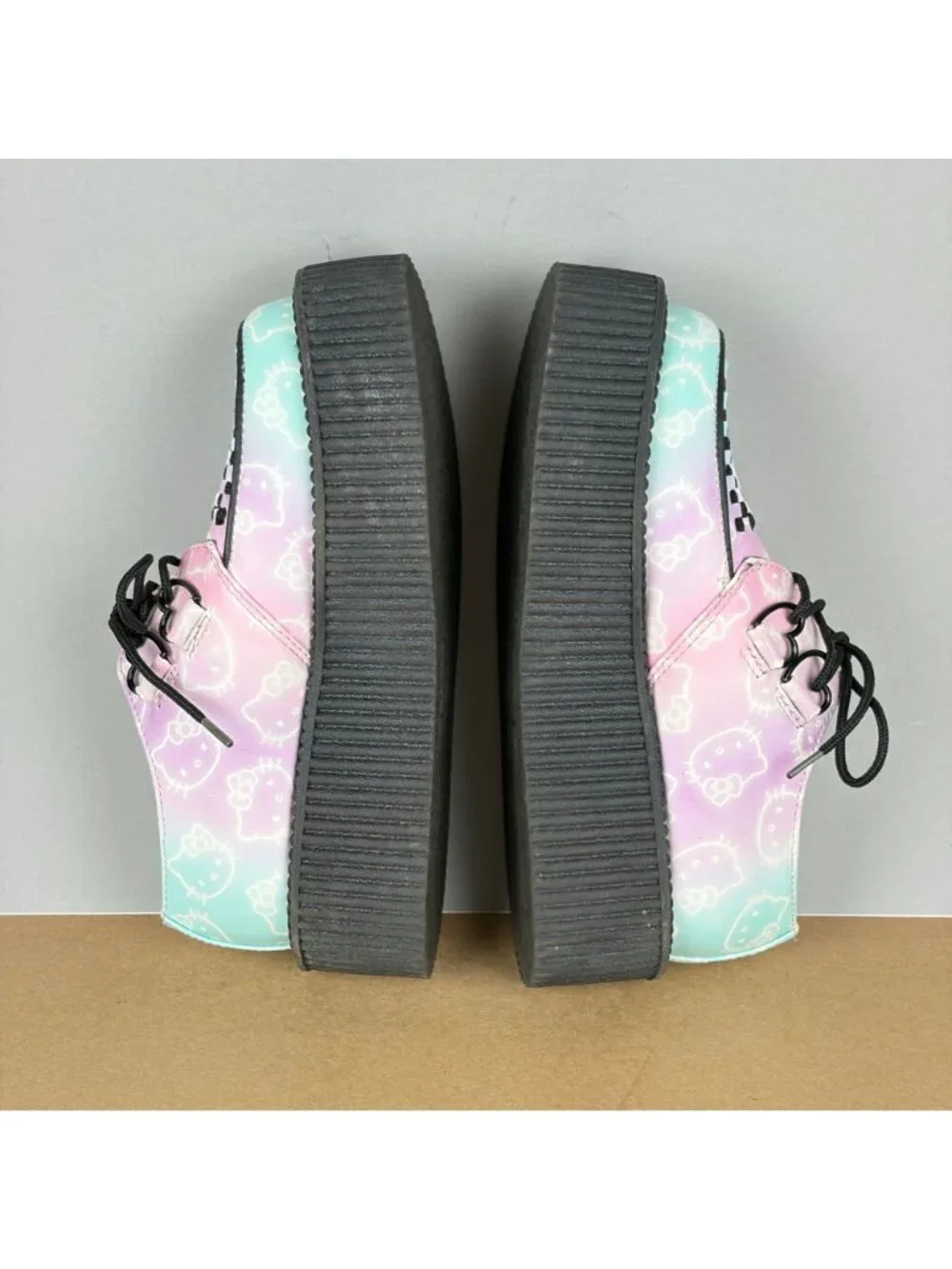 T.U.K. Hello Kitty Platform Creeper Womens 5 Blue Pink All Over Print Shoes